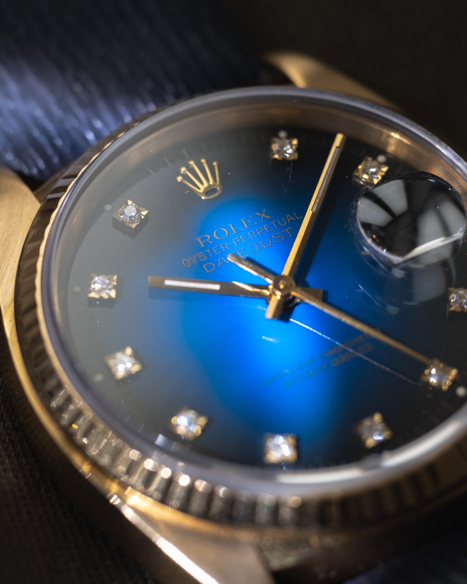 Rolex Datejust Reference 16018 from 1982 Blue Vignette Dial with Diamonds